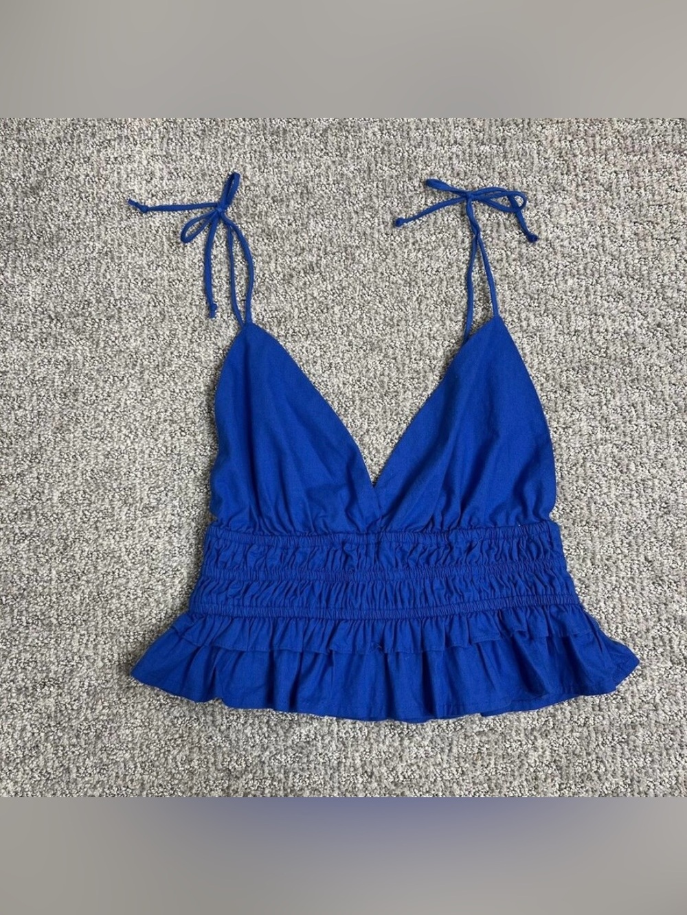 Sim and Sam Poplin Smoked Waist Top Ruffle Cami Tank in Blue size M NWOT